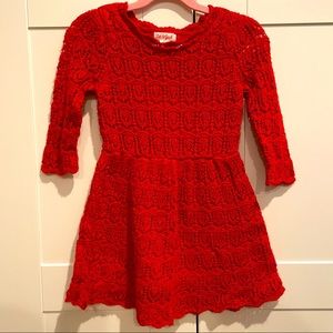 Cat + Jack holiday red lace dress with metallic red details - 4T